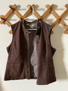 Christopher & Banks Brown Textured Vest with Grommet Detail